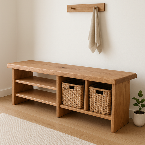 Handcrafted Solid Wood Bench – Minimalist Seating with Open Cubby Organiser - view 1 of 6