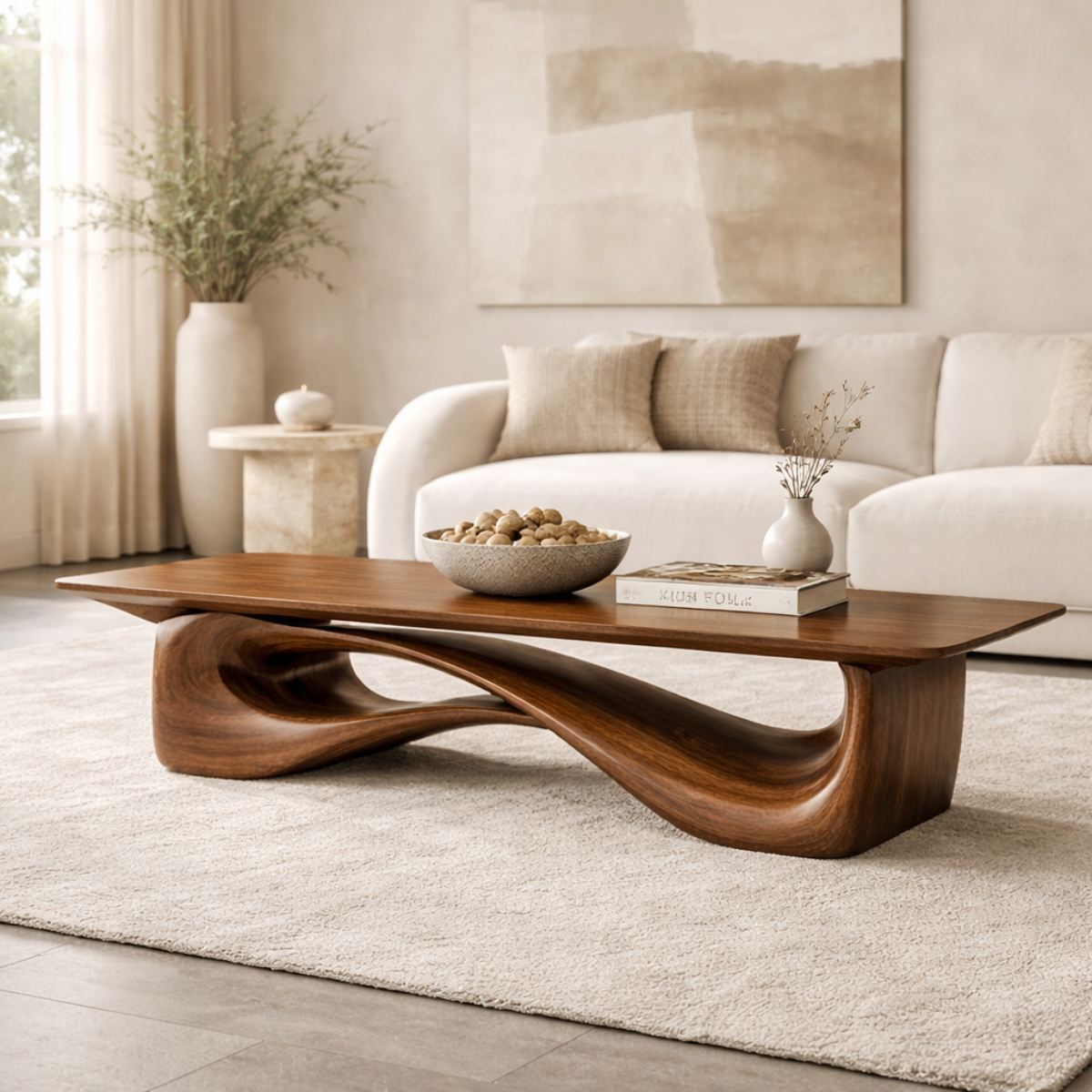 Sculptural Wooden Coffee Table, Modern Organic Living Room Centerpiece Furniture - view 2 of 7