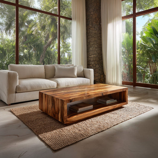 Minimalist Solid Wood Coffee Table With Open Shelf - view 1 of 8