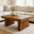Handcrafted Solid Wood Coffee Table – Rustic Block Base Design for Living Room - view 1 of 6