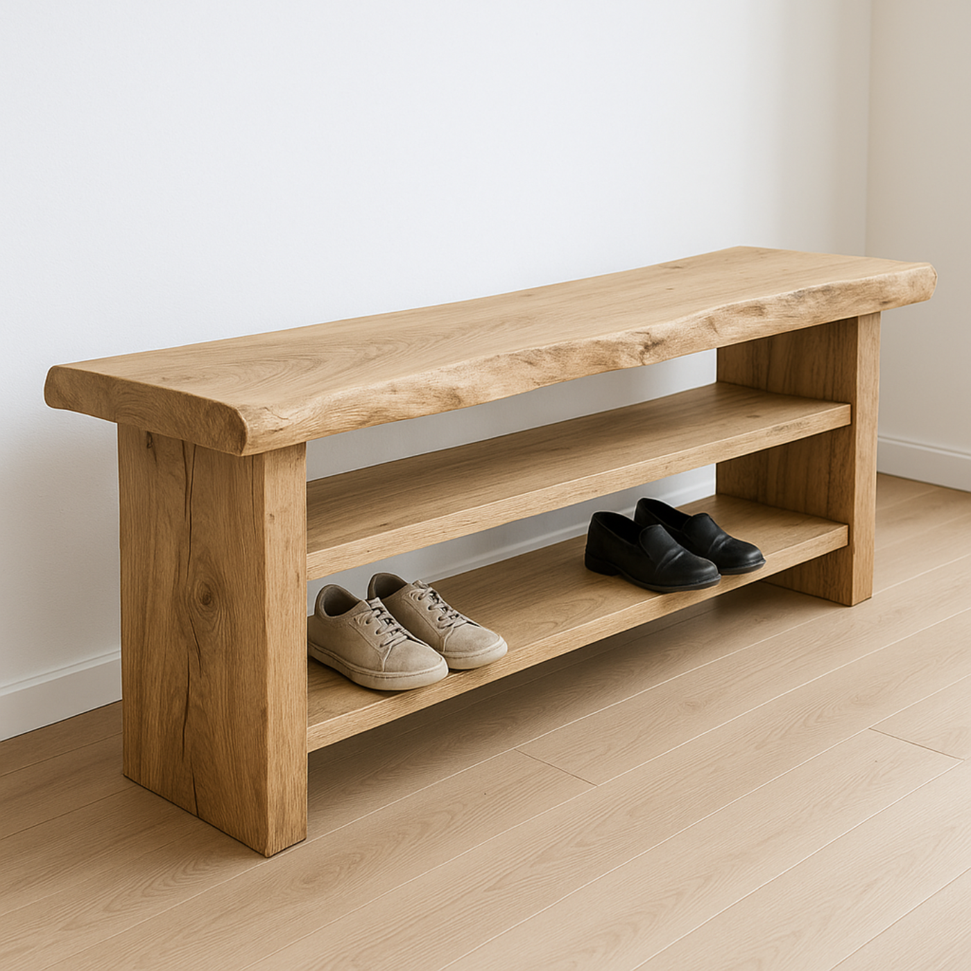 Handcrafted Solid Wood Entryway Bench with Shoe Storage – Natural Live-Edge Design - view 1 of 6