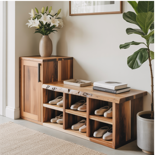 Handcrafted Solid Wood Bench - Live-Edge Entryway Shoe Storage Cabinet - view 1 of 5