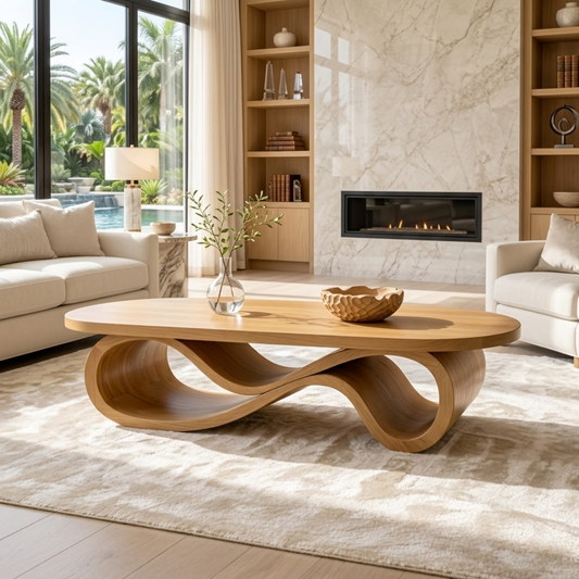 Modern Wooden Coffee Table with Unique Infinity Shape Design - view 1 of 7