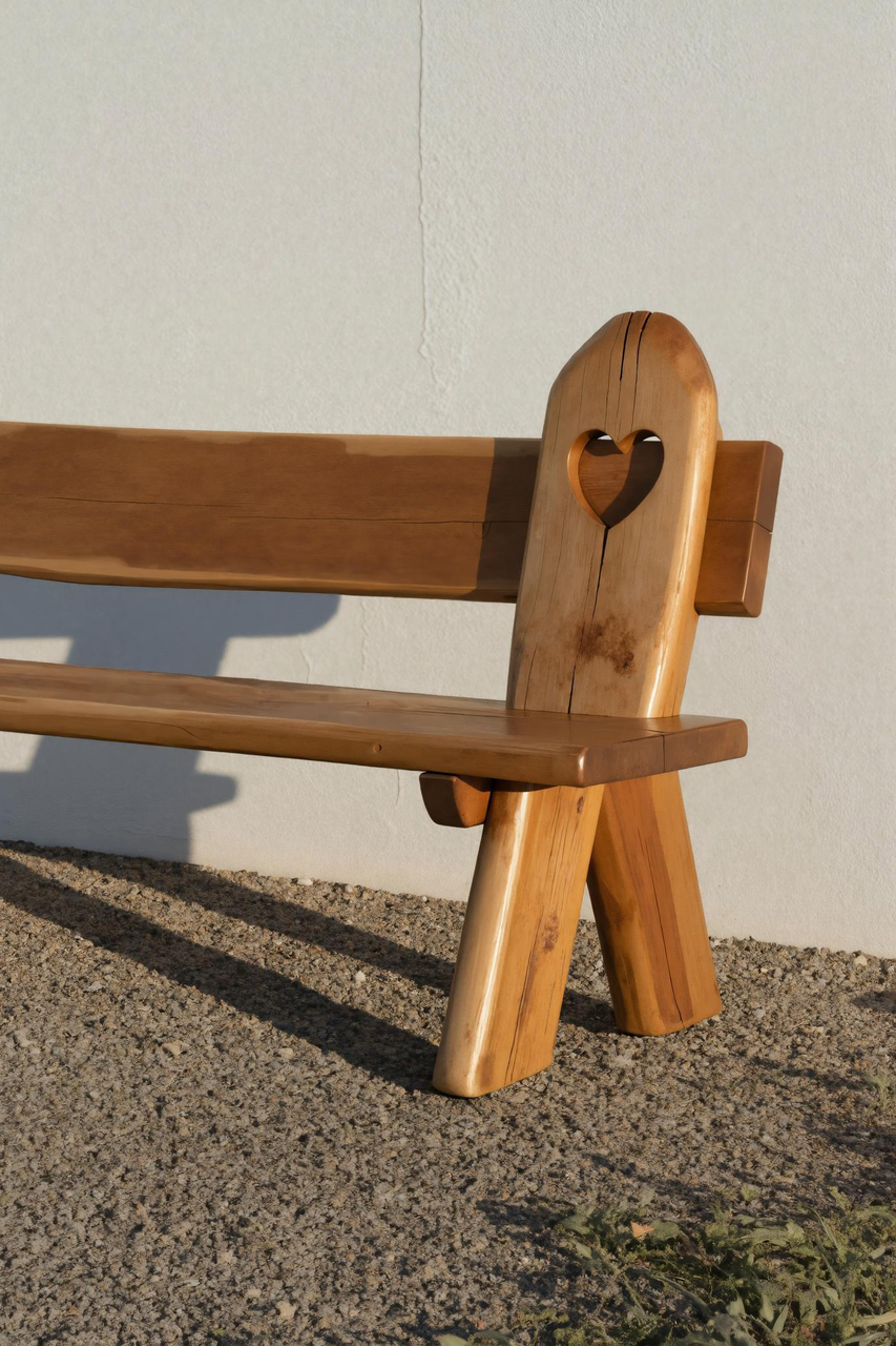 Rustic Handmade Bench With Heart Cutout For Garden Or Porch - view 4 of 7