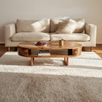 Solid Wood Oval Coffee Table with Shelf  Modern Natural Wood Living Room Table - view 3 of 6