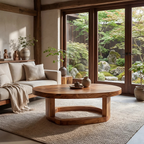 Solid Wood Oval Coffee Table handcrafted Natural Wood Living Room Table with Sculptural Base - view 4 of 7