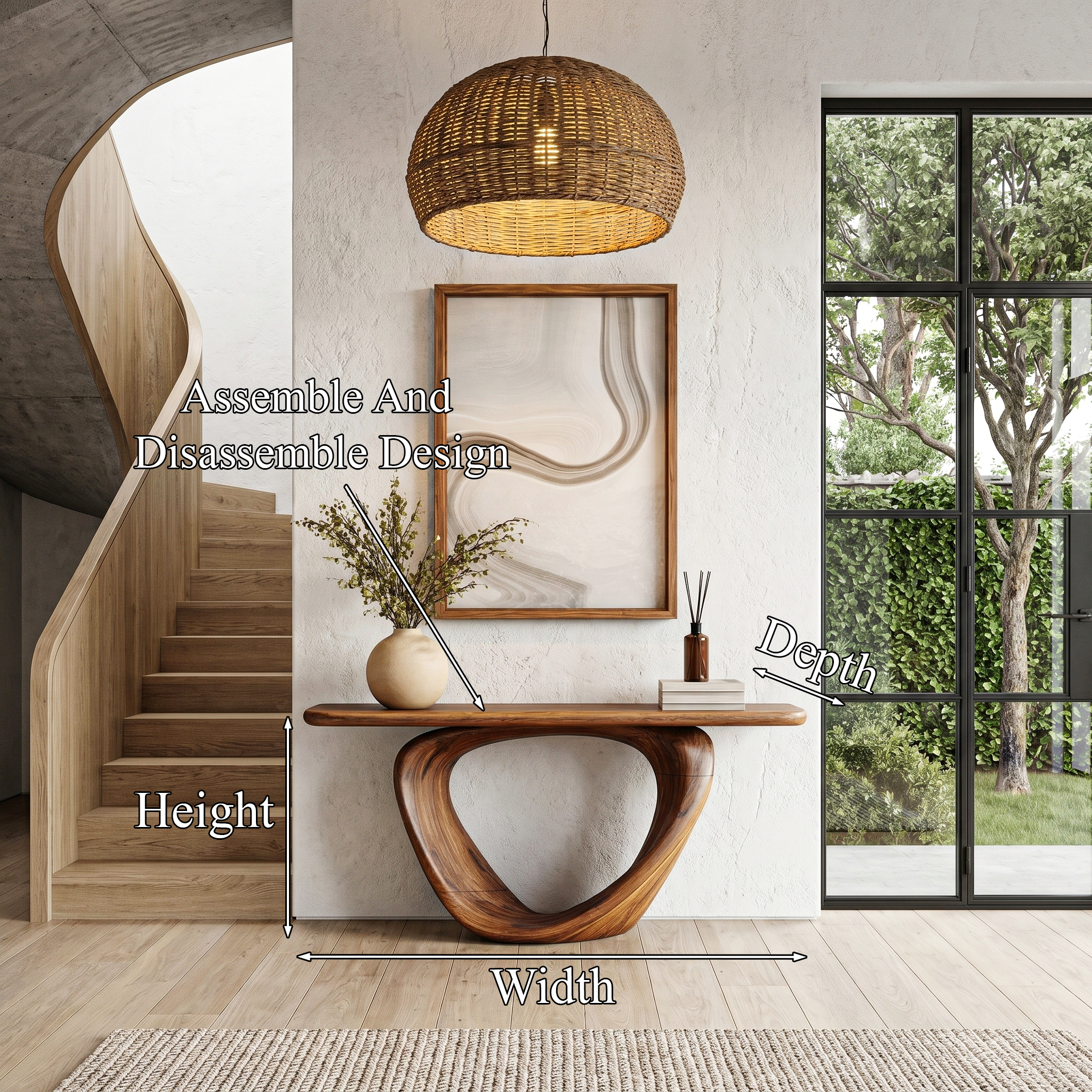 Sculptural Console Table With Loop Shaped Wooden Base Live Edge Console Table With Unique Sculptural Base Design - view 8 of 8