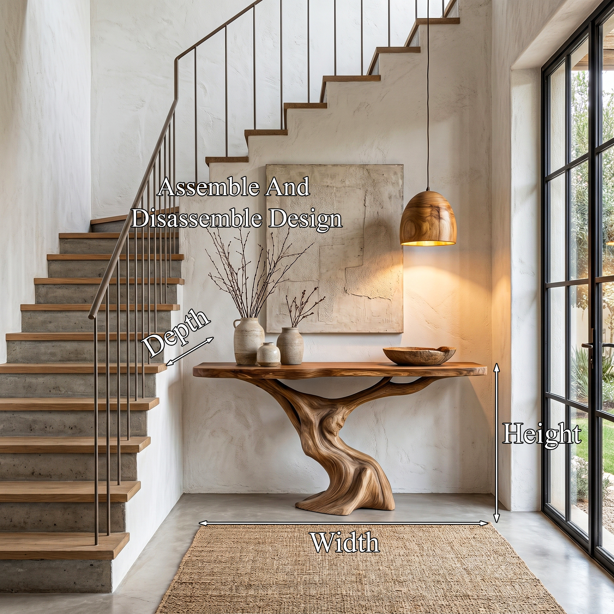 Rustic Organic Console Table With Unique Sculptural Tree Inspired Wood Base For Entryway And Living Room - view 8 of 8