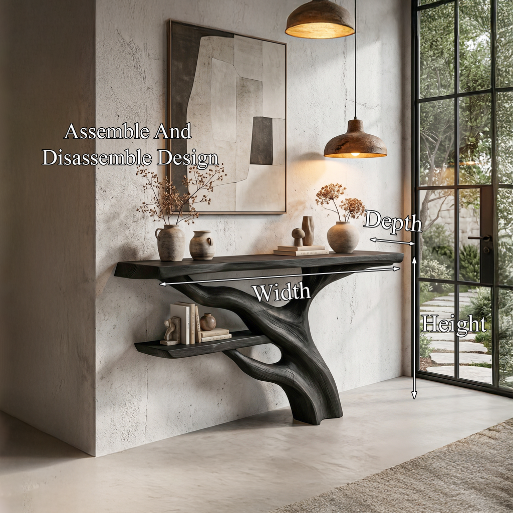 Sculptural Console Table With Abstract Branch Inspired Base And Solid Wood Top For Entryway - view 8 of 8
