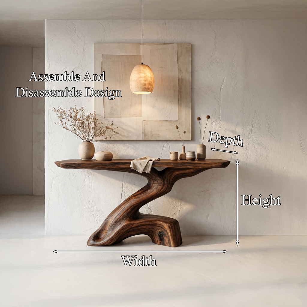 Rustic Console Table With Sculptural Tree Root Base And Solid Wood Top For Entryway And Living Room - view 8 of 8