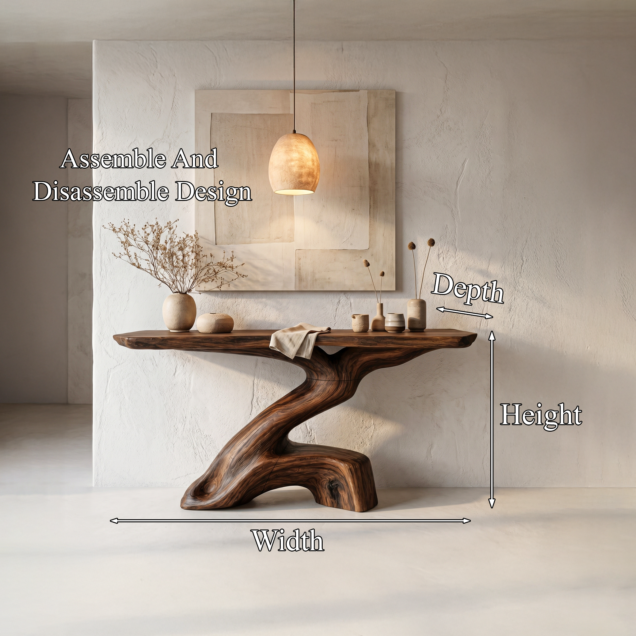 Rustic Console Table With Sculptural Tree Root Base And Solid Wood Top For Entryway And Living Room - view 8 of 8