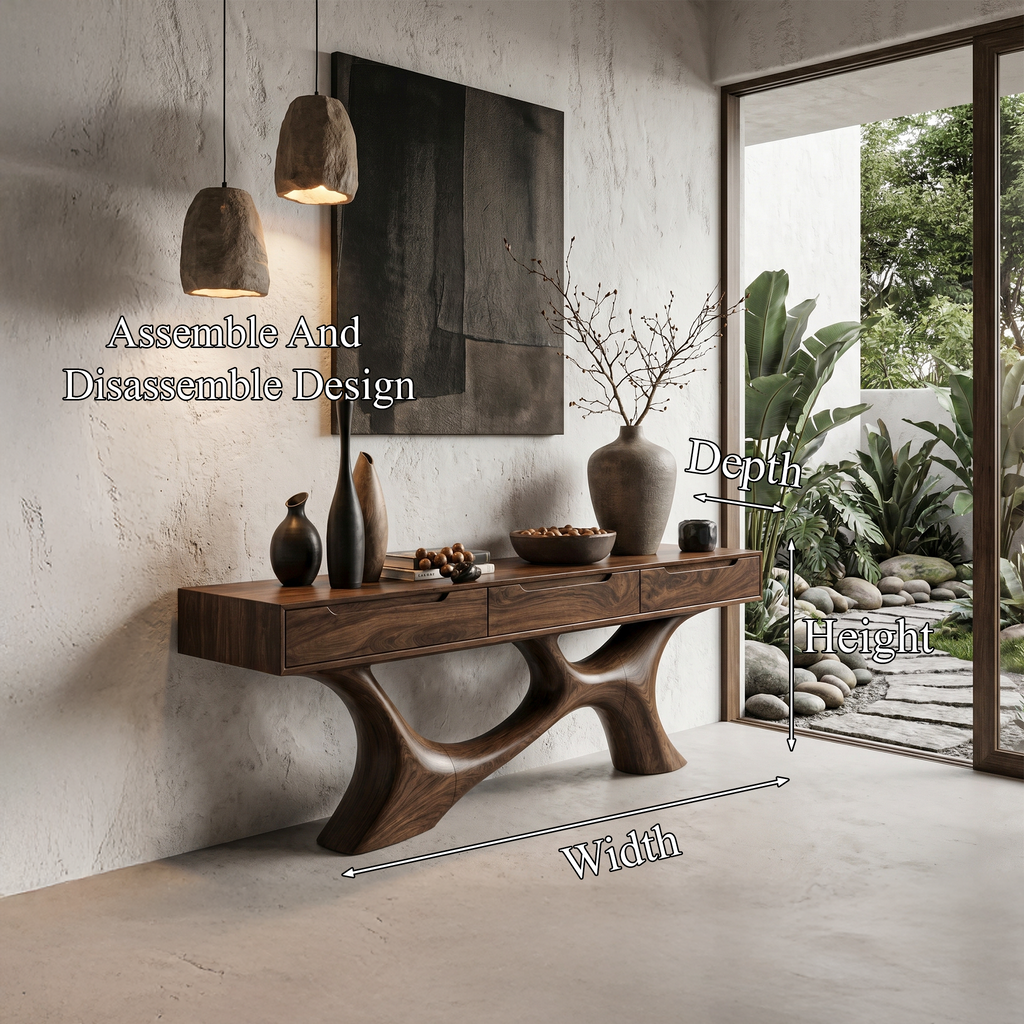 Modern Console Table With Built In Storage Cabinet And Sculptural Curved Wood Base For Entryway And Living Room - view 8 of 8