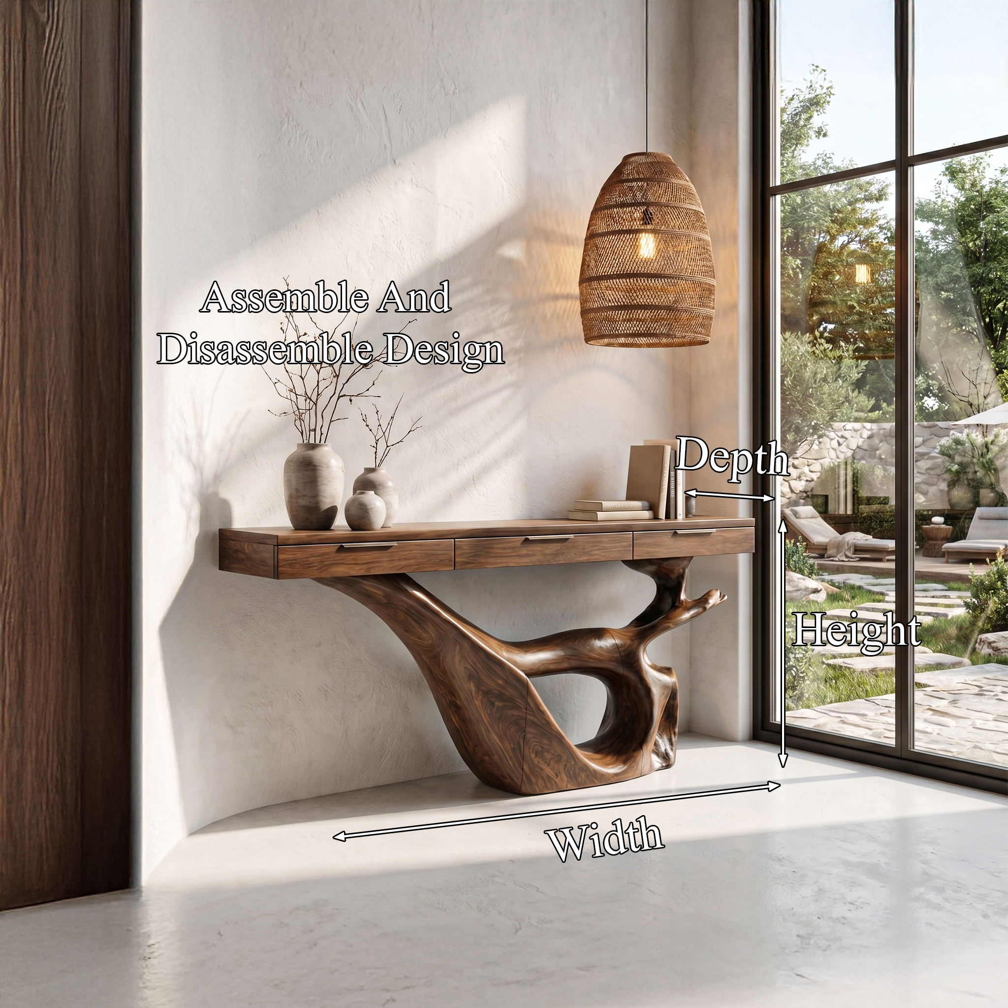 Minimal Console Table With Sculptural Curved Loop Wood Base And Solid Wood Top For Entryway And Living Room - view 8 of 8