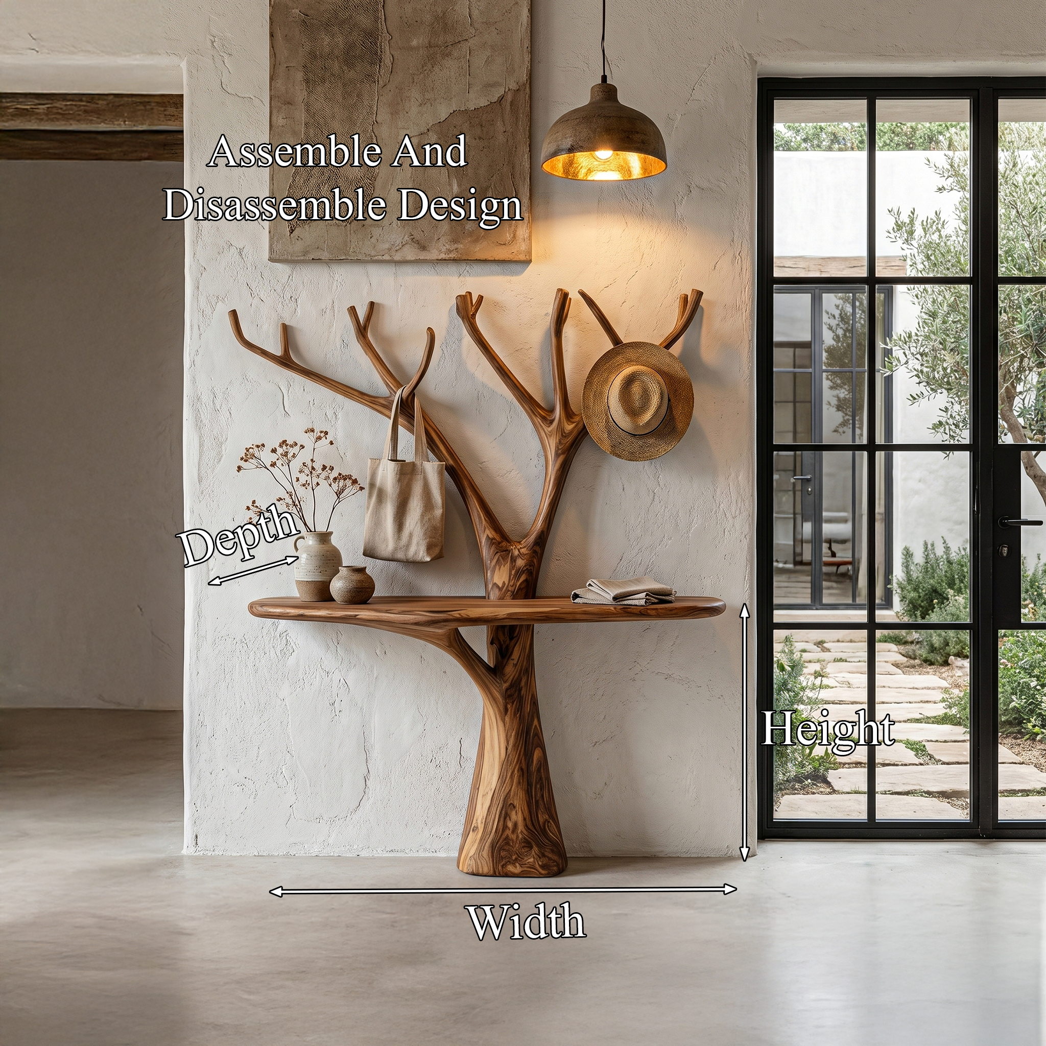 Rustic Organic Console Table With Tree Branch Wood Base For Living Room - view 8 of 8