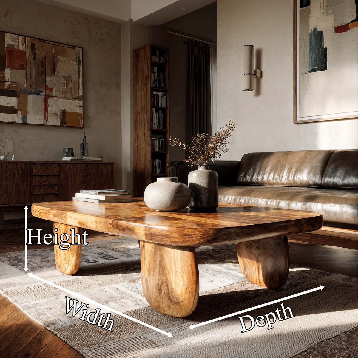 Minimal Coffee Table With Organic Pedestal Base For Living Room - view 8 of 8