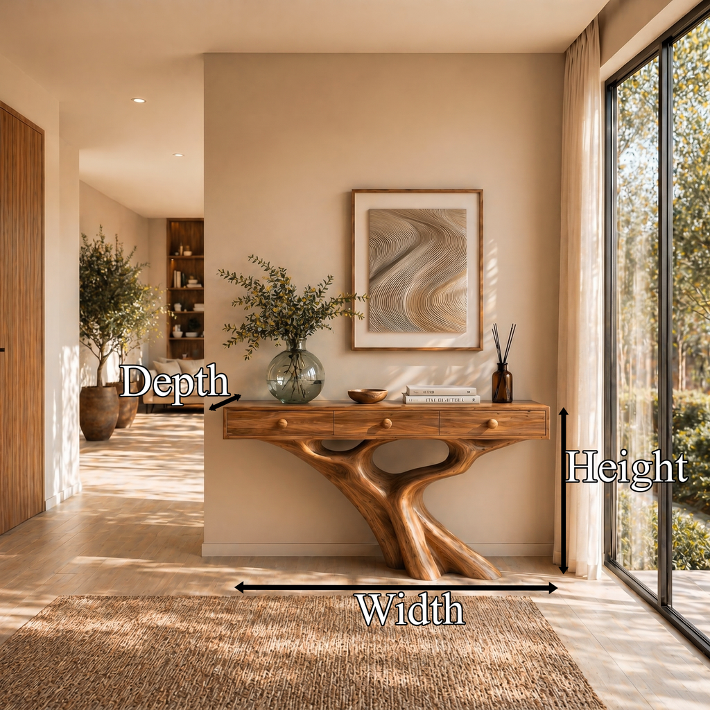 Organic Console Table With Built In Storage Cabinet And Sculptural Curved Wood Base For Entryway And Living Room - view 8 of 8