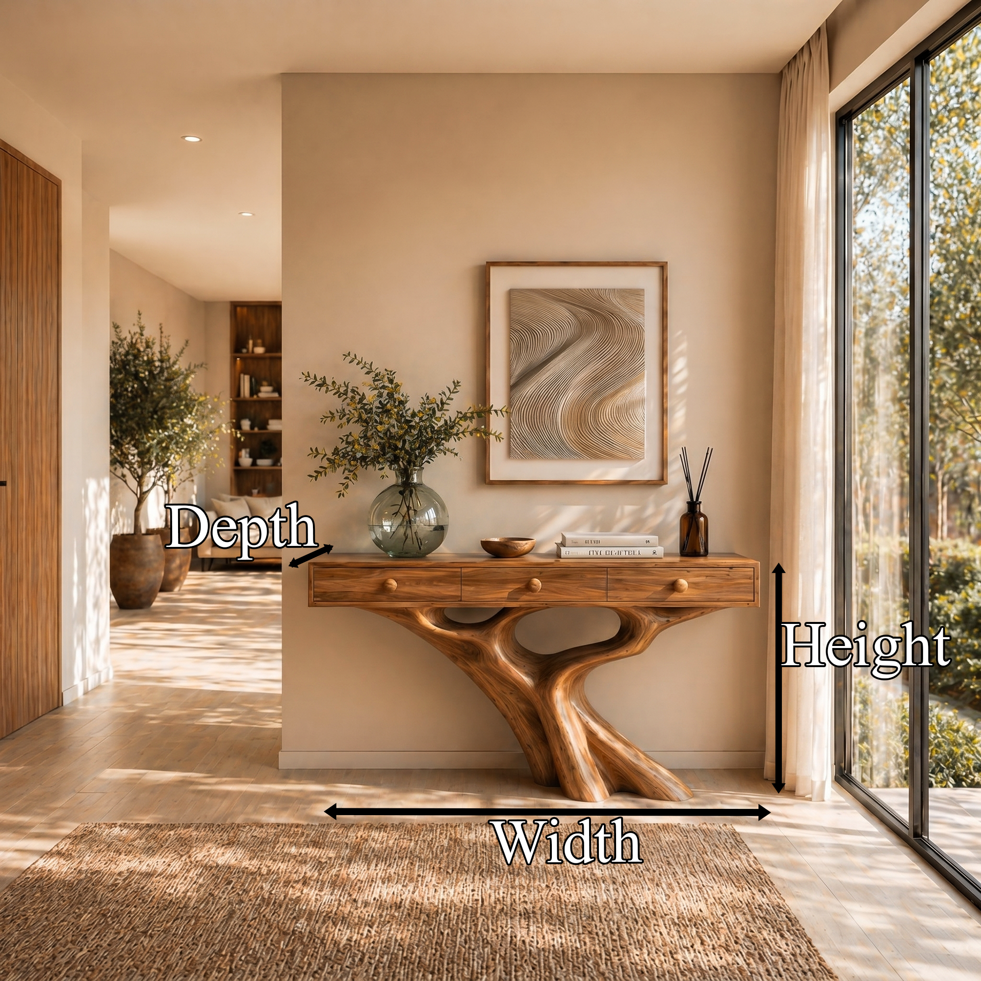 Organic Console Table With Built In Storage Cabinet And Sculptural Curved Wood Base For Entryway And Living Room - view 8 of 8