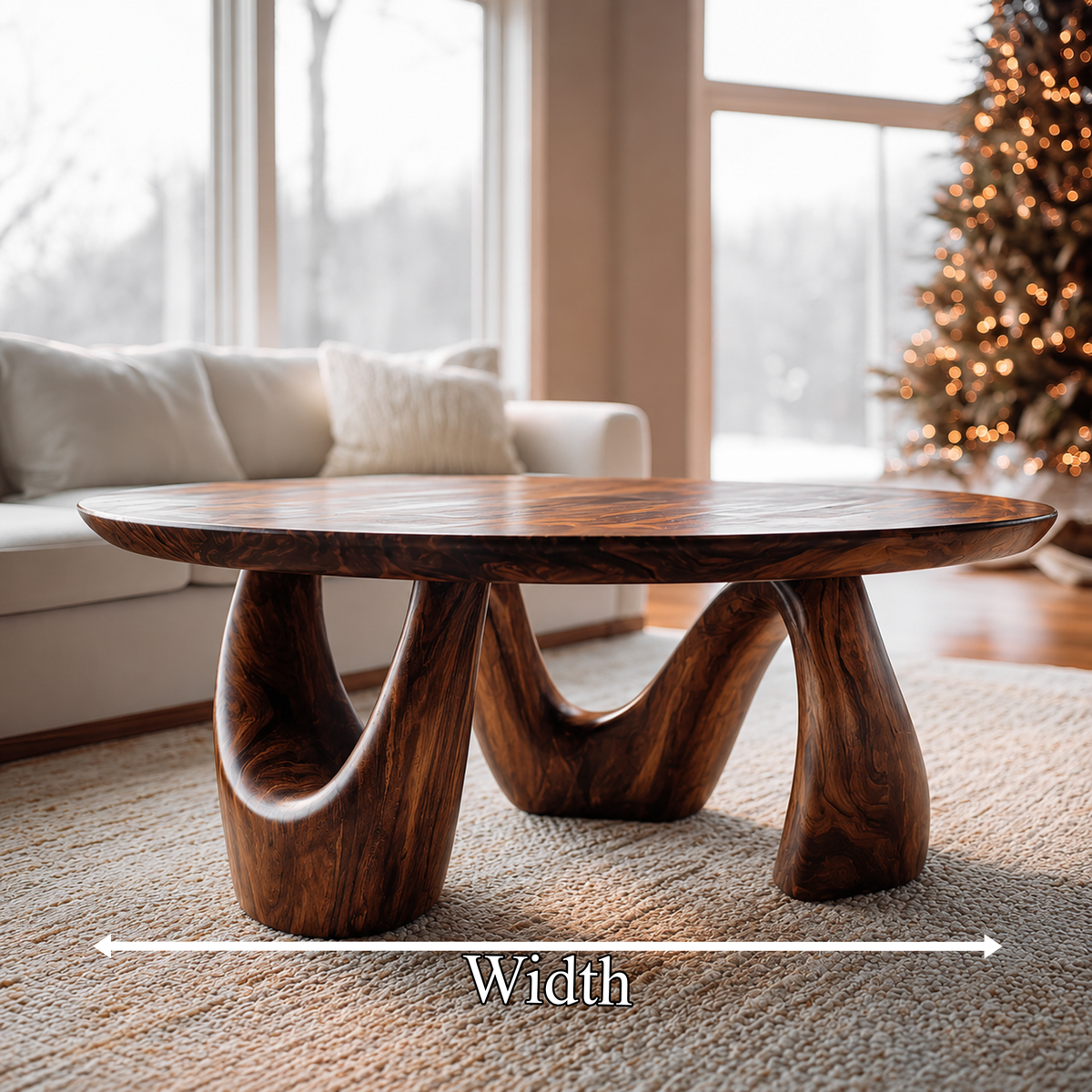 Organic Coffee Table With Freeform Live Edge Top And Sculptural Loop Wood Base For Living Room - view 8 of 8