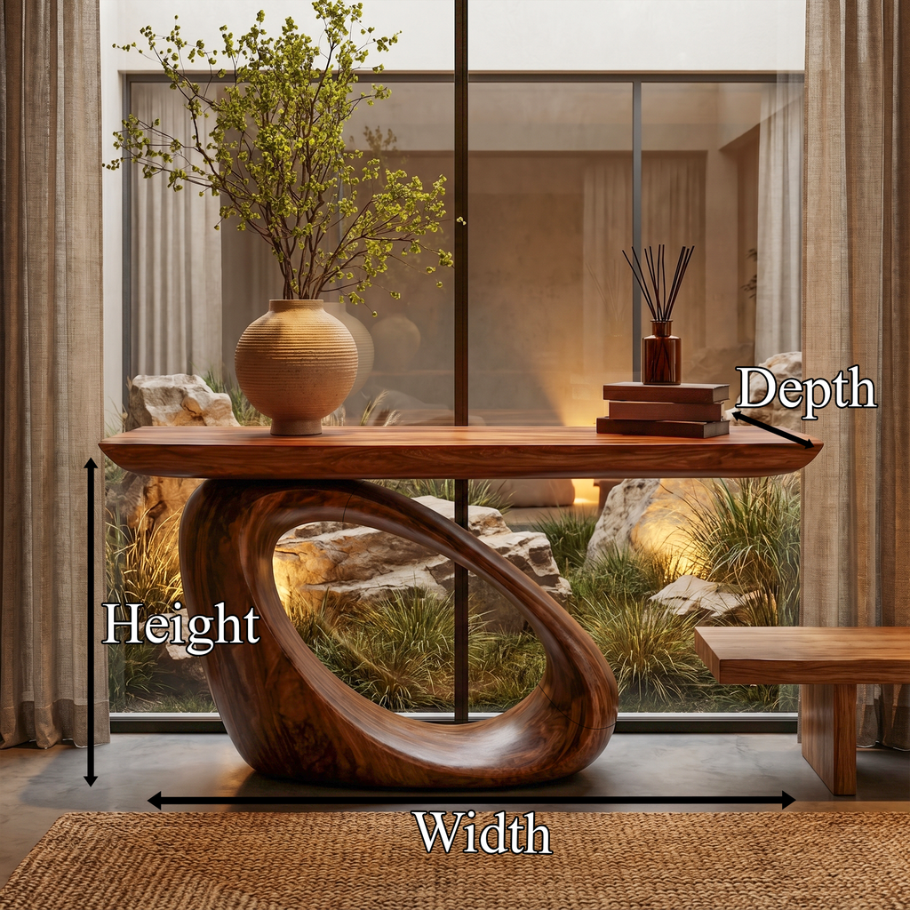 Modern Organic Console Table With Sculptural Loop Pedestal Wood Base For Entryway And Living Room - view 8 of 8