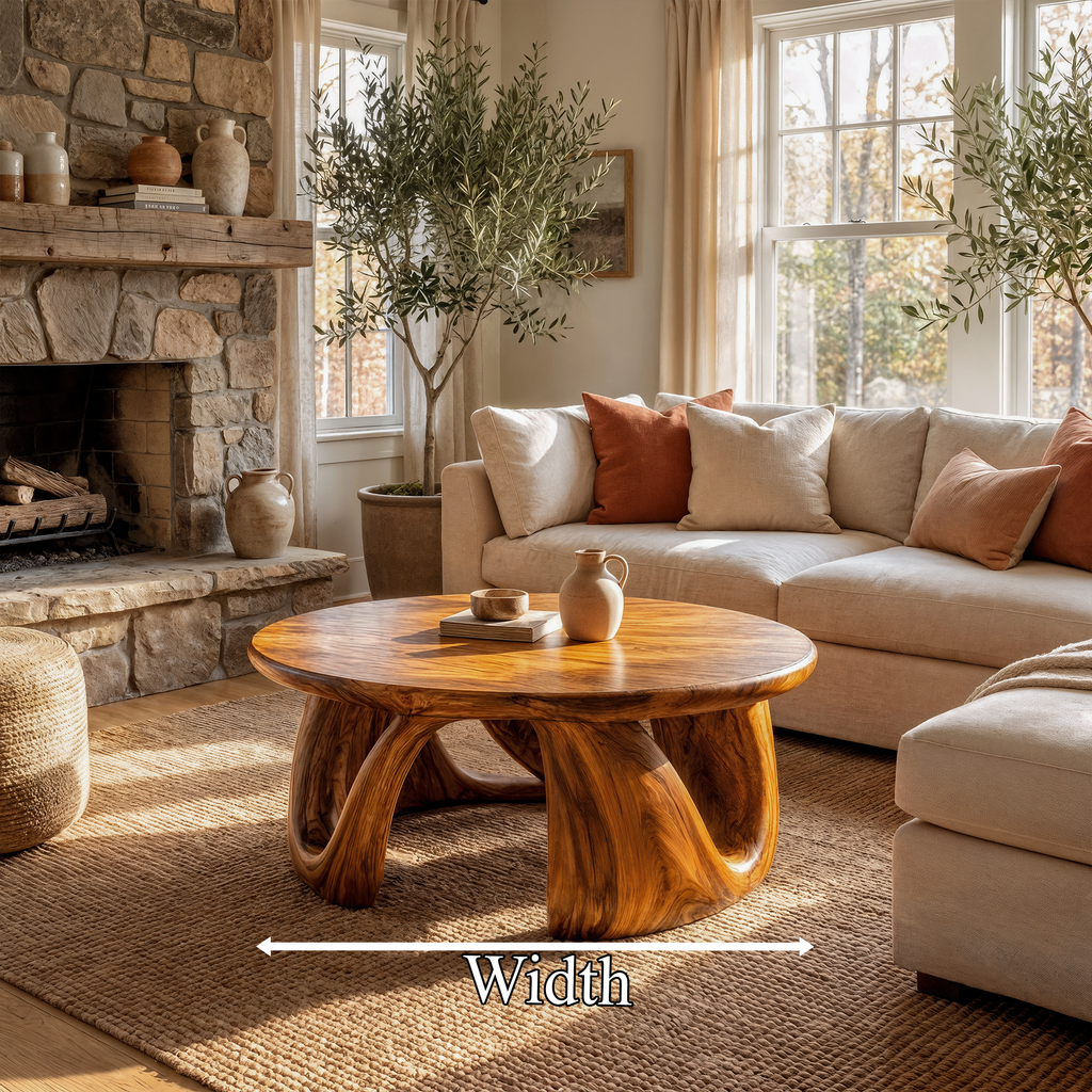 Organic Modern Coffee Table With Round Wood Top And Artistic Curved Base For Living Room - view 8 of 8