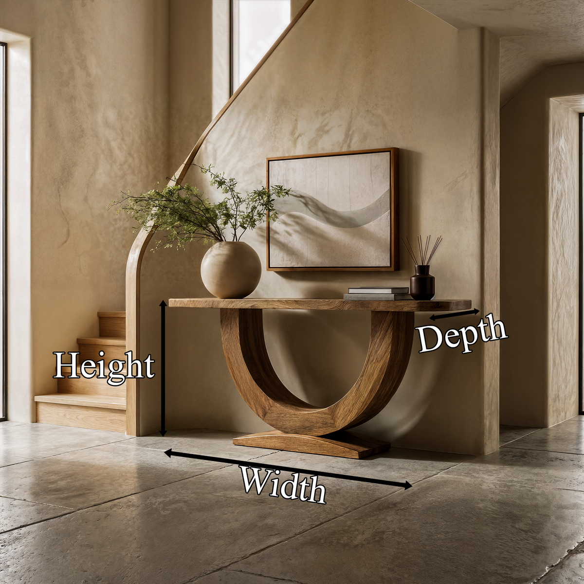 Contemporary Organic Console Table With U Shape Pedestal Base For Entryway And Living Room - view 8 of 8