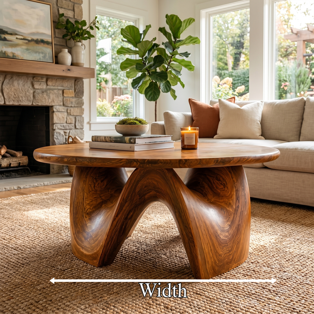 Rustic Coffee Table With Sculptural Solid Wood Base And Round Live Edge Top For Living Room - view 8 of 8
