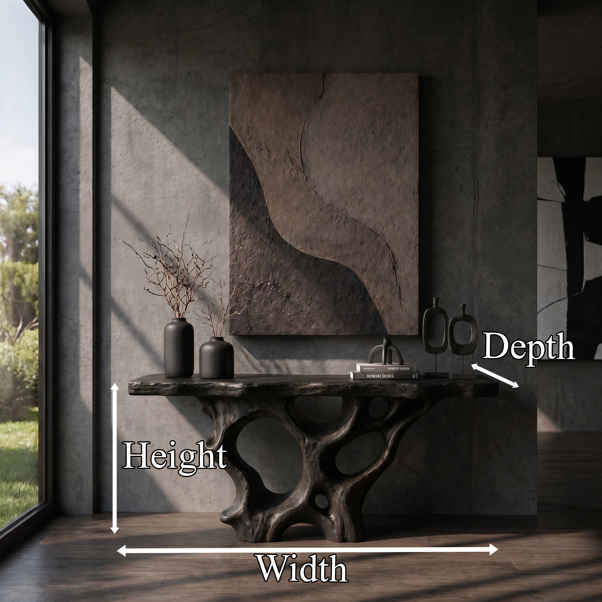 Organic Unique Console Table With Sculptural Natural Wood Base For Living Room - view 8 of 8
