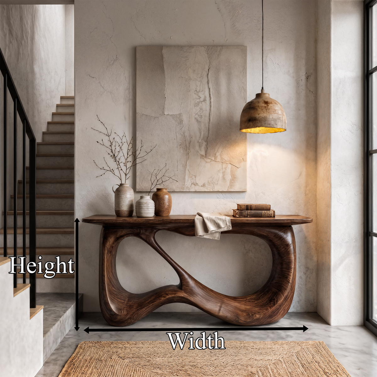 Minimalist Console Table With Flowing Loop Wood Base For Entryway - view 8 of 8