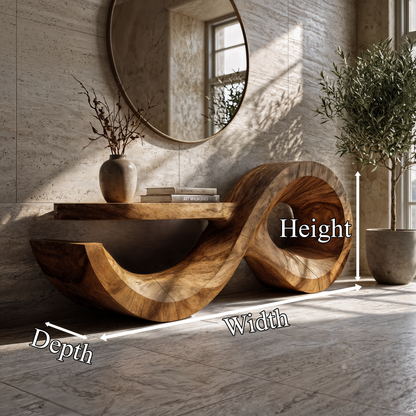 Contemporary Console Table With Sculptural Wave Wood Base And Solid Wood Top For Living Room - view 8 of 8