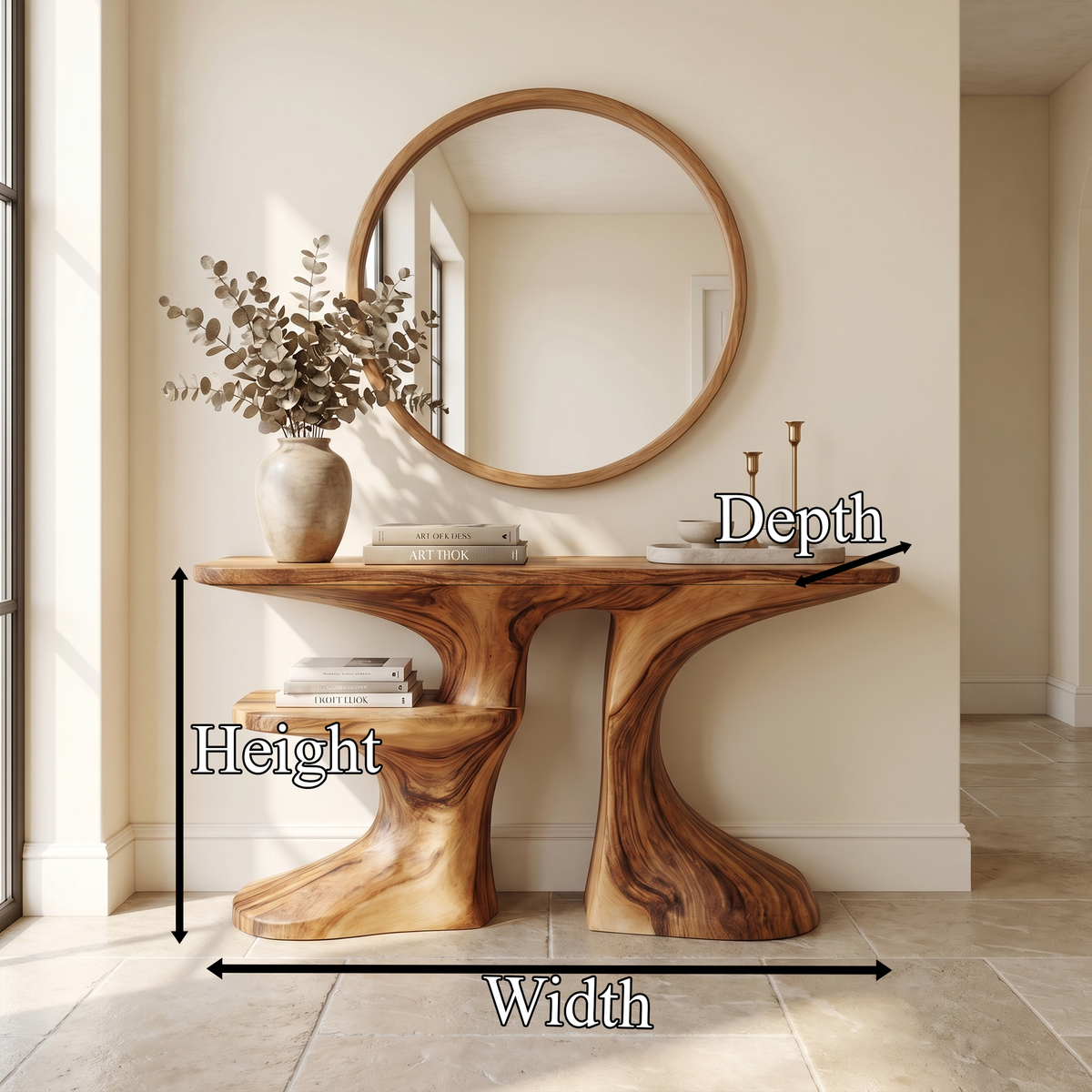 Organic Console Table With Live Edge Countertop And Sculptural Solid Wood Base For Entryway - view 8 of 8