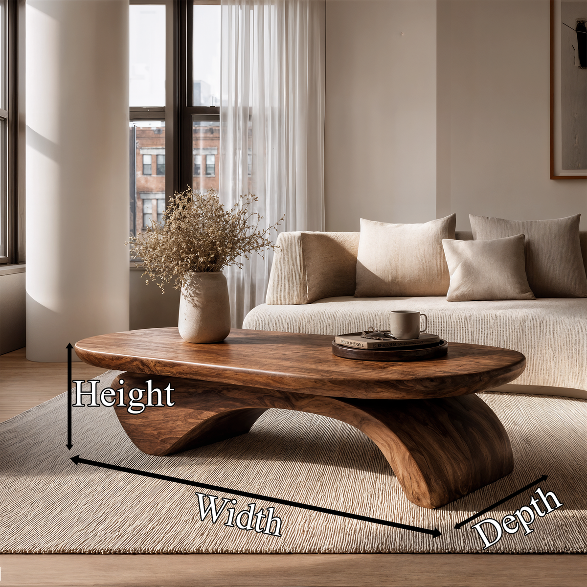Rustic Live Edge Coffee Table With Artistic Curved Wood Pedestal For Living Room - view 8 of 8