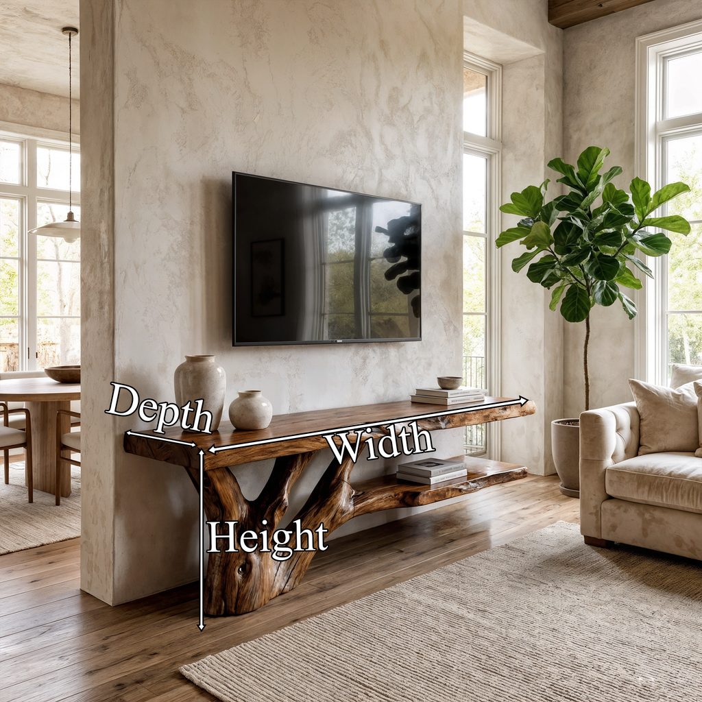 Mid Century Console Table Wood Backing Statement Luxury Showroom - view 8 of 8