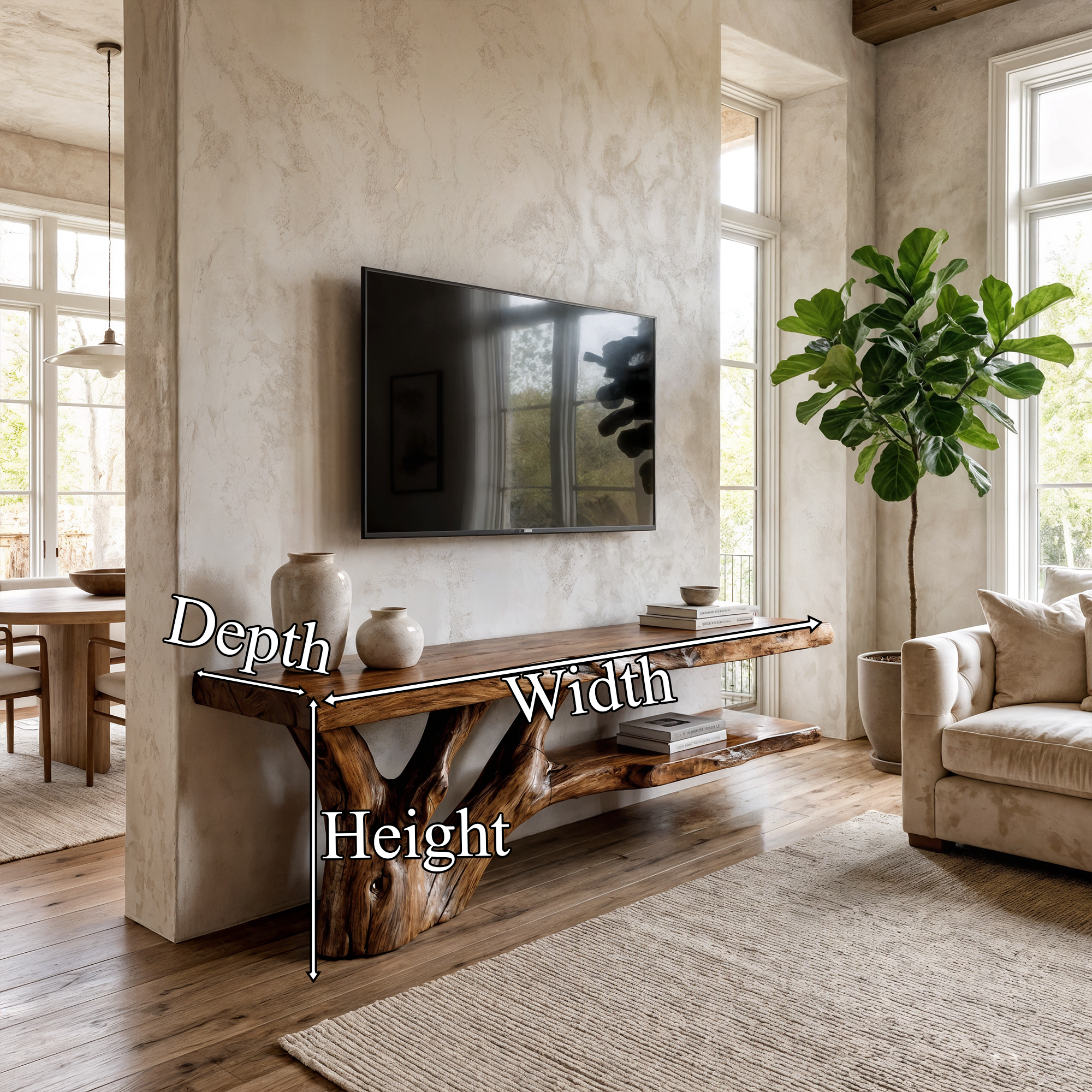 Mid Century Console Table Wood Backing Statement Luxury Showroom - view 8 of 8
