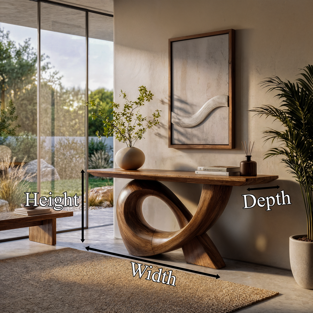 Sculptural Console Table With Flowing Curved Wood Base For Entryway And Living Room - view 8 of 8