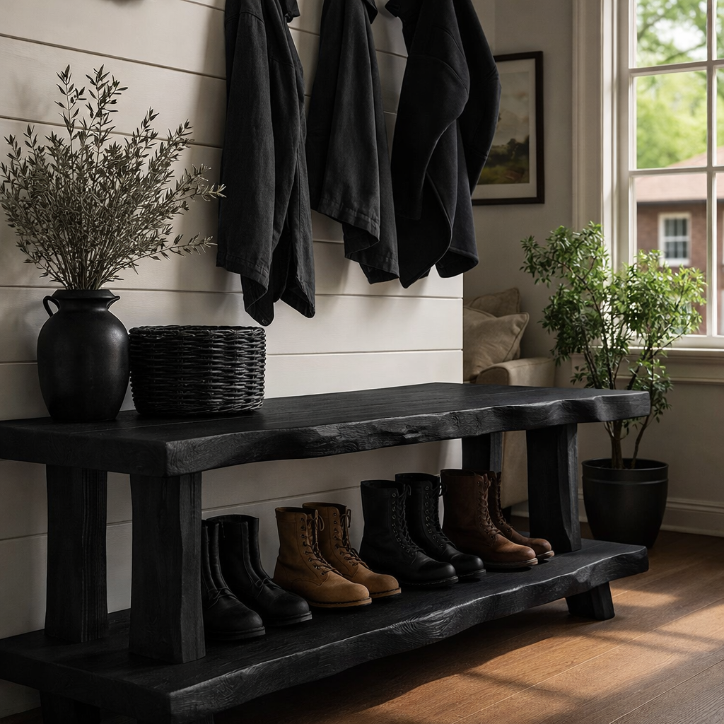 Solid Wood Entryway Bench with Shoe Storage Shelf Rustic Farmhouse Hallway Bench - view 4 of 7