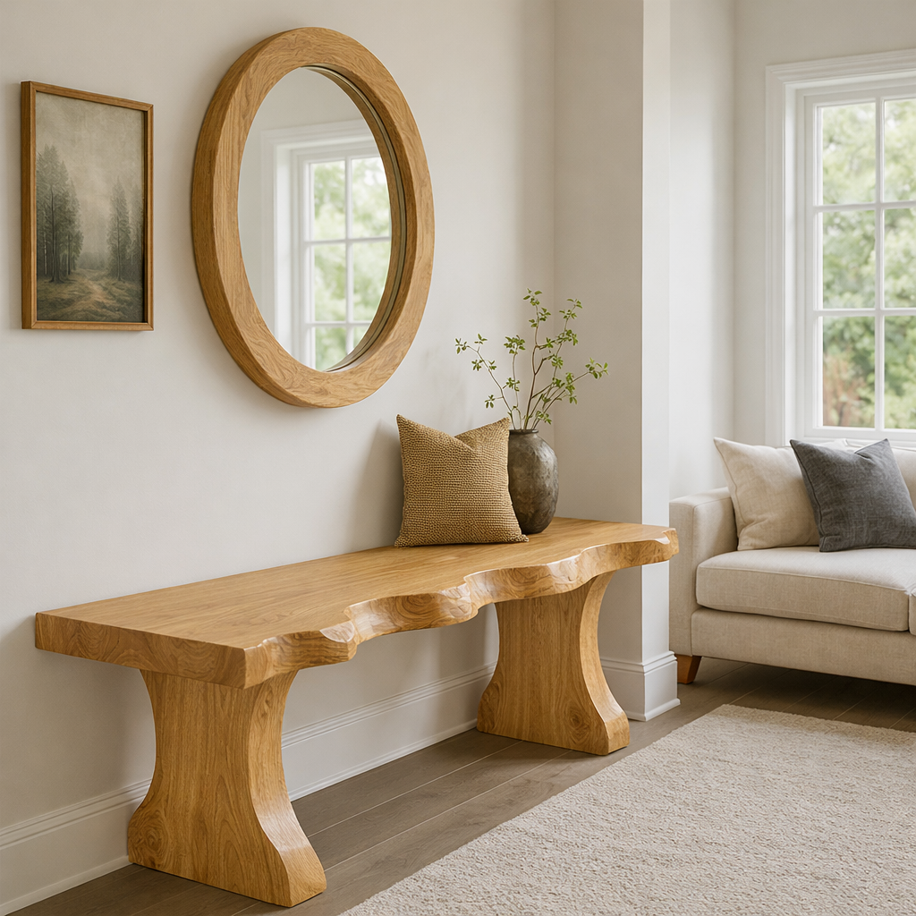 Solid Wood Entryway Bench with Live Edge Rustic Hallway Foyer Bench - view 3 of 7
