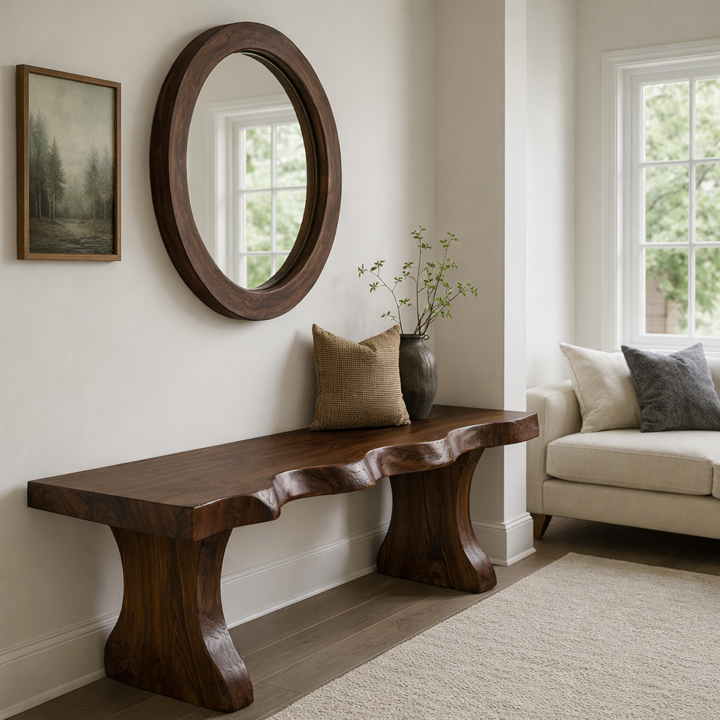 Solid Wood Entryway Bench with Live Edge Rustic Hallway Foyer Bench - view 2 of 7