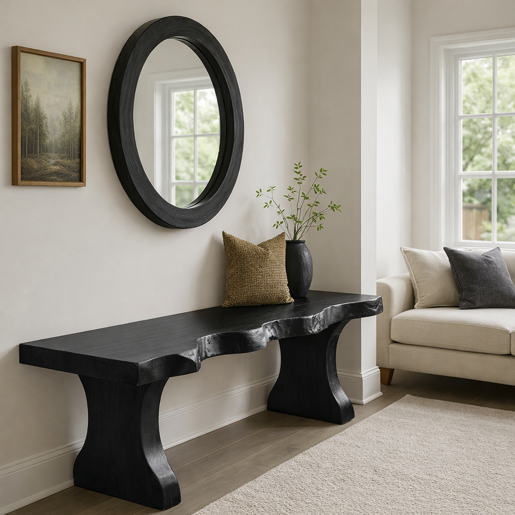 Solid Wood Entryway Bench with Live Edge Rustic Hallway Foyer Bench - view 4 of 7