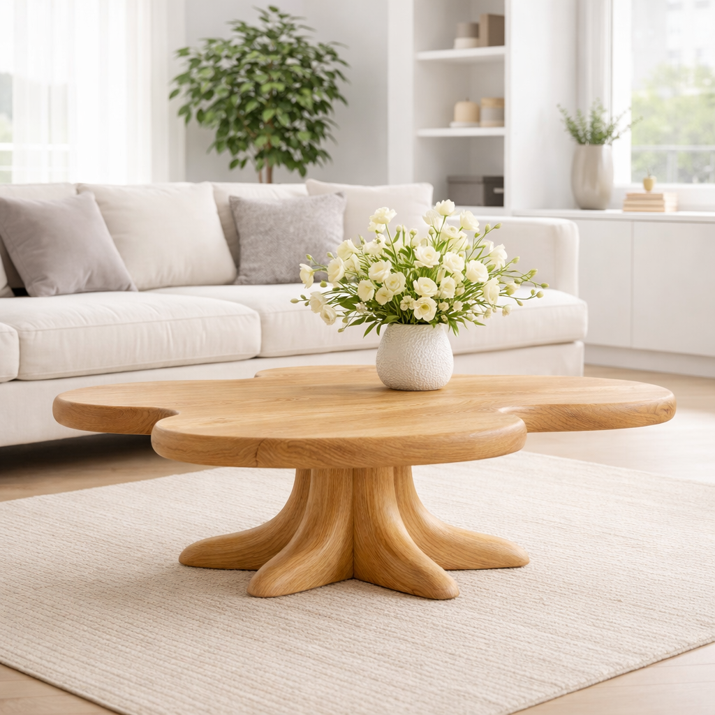 Solid Wood Coffee Table with Sculpted Flower Silhouette and Root Base - view 5 of 9