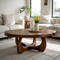 Modern Round Solid Wood Coffee Table with Sculptural Pedestal Base - view 1 of 9