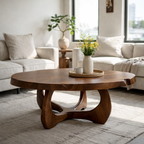 Modern Round Solid Wood Coffee Table with Sculptural Pedestal Base - view 1 of 9