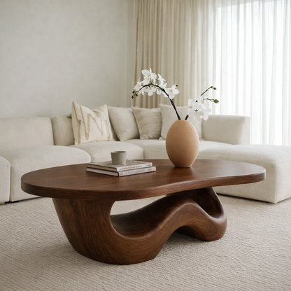 Solid Wood Coffee Table with Sculpted Organic Wave Base - view 1 of 9