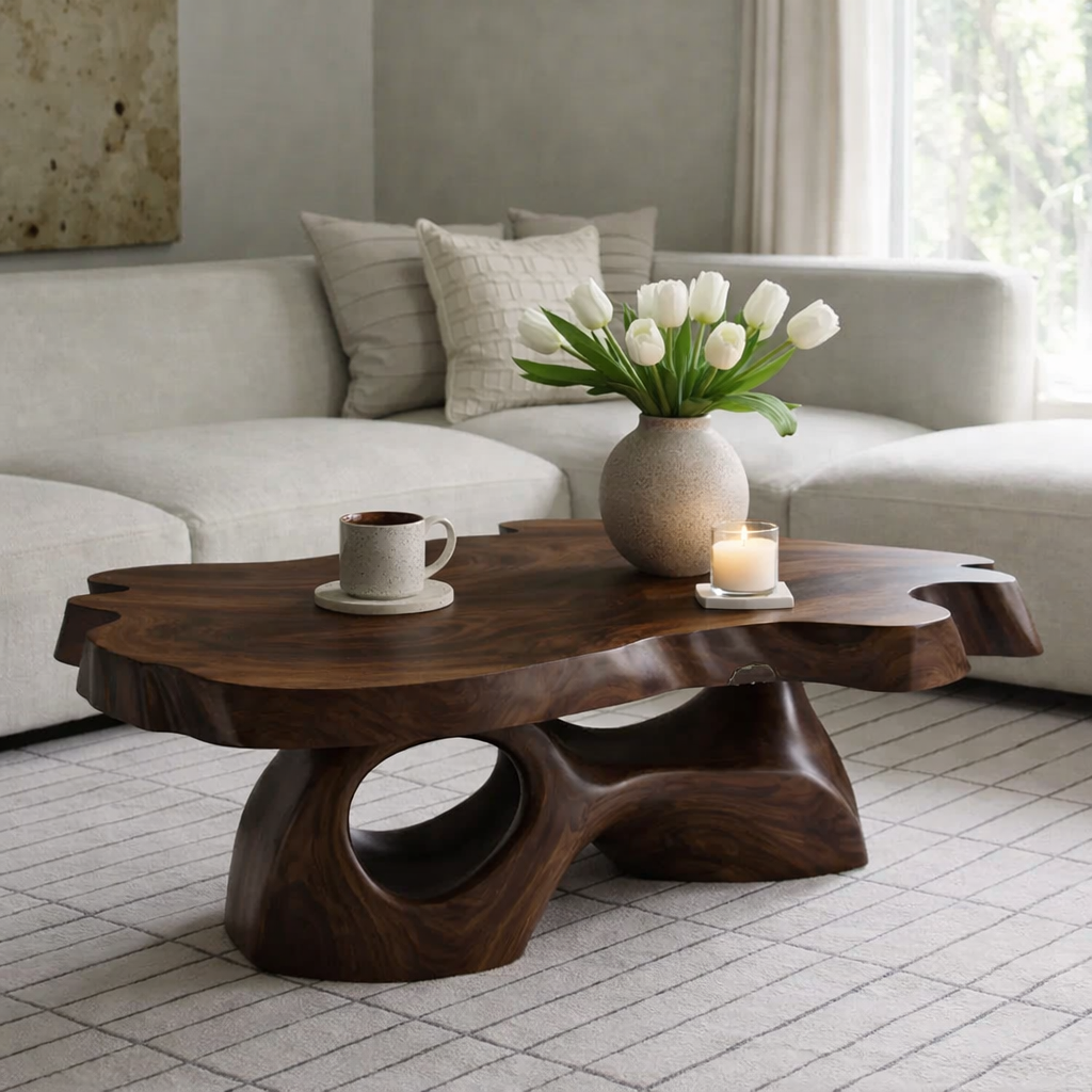 Solid Wood Live Edge Coffee Table with Sculpted Organic Base - view 4 of 9