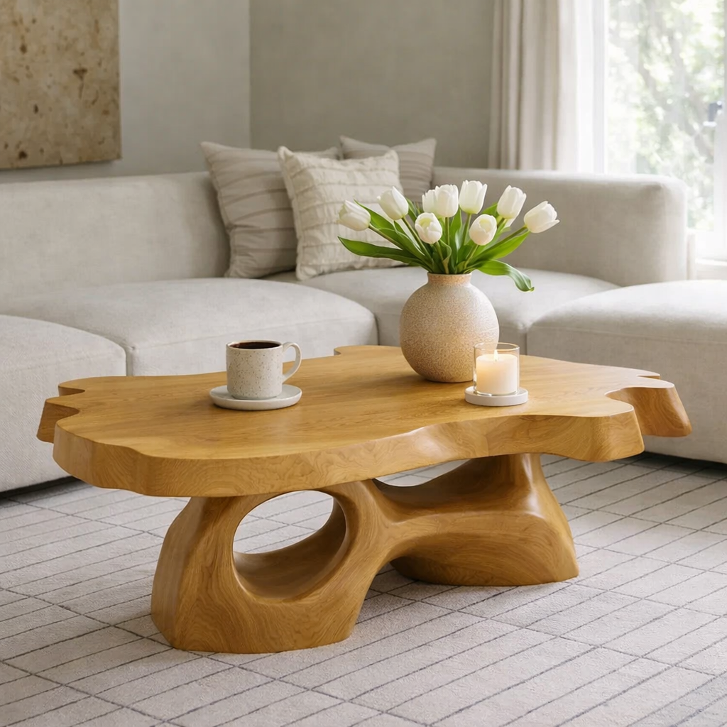 Solid Wood Live Edge Coffee Table with Sculpted Organic Base - view 5 of 9