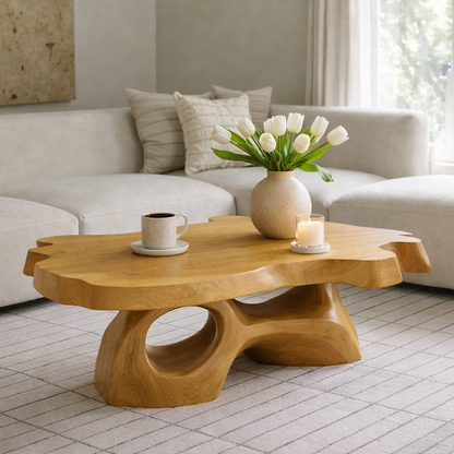 Solid Wood Live Edge Coffee Table with Sculpted Organic Base - view 5 of 9