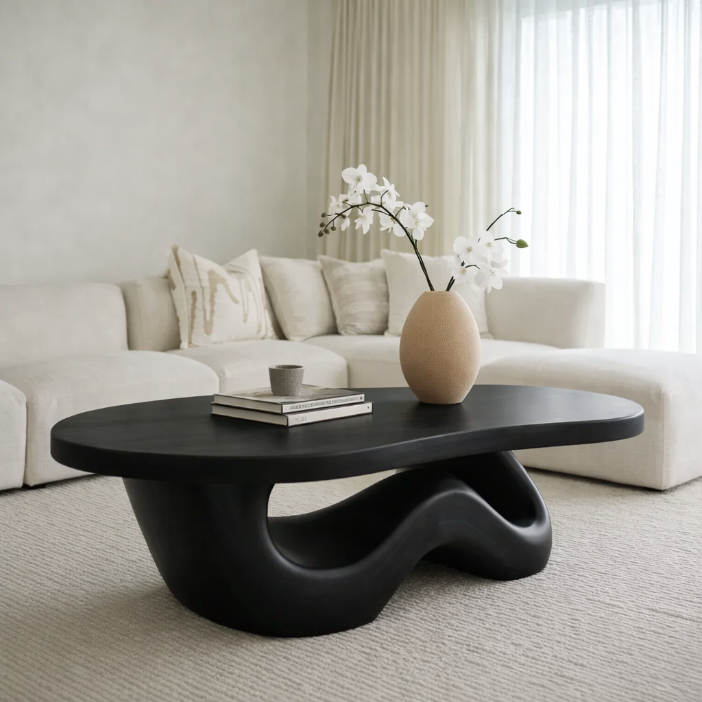 Solid Wood Coffee Table with Sculpted Organic Wave Base - view 4 of 9