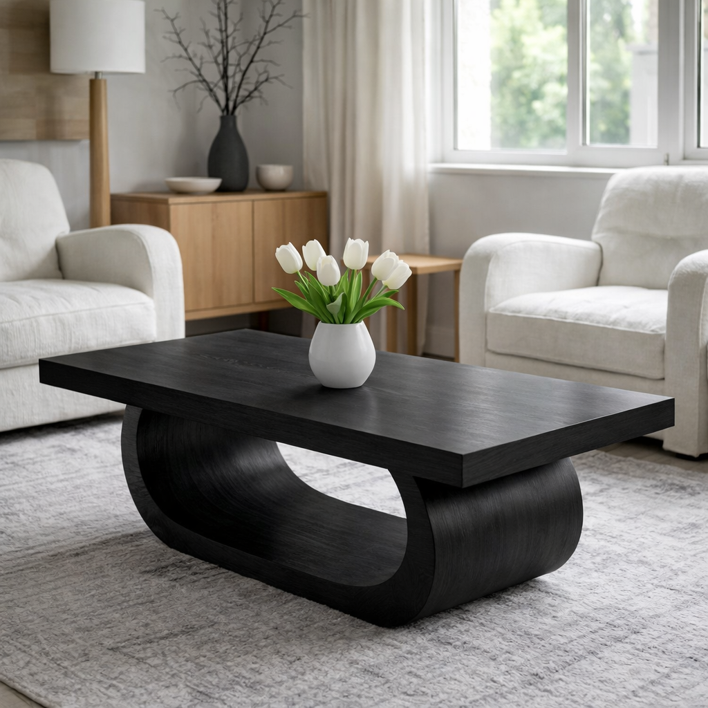 Solid Wood Coffee Table for Living Room with Curved Sculptural Base - view 4 of 9