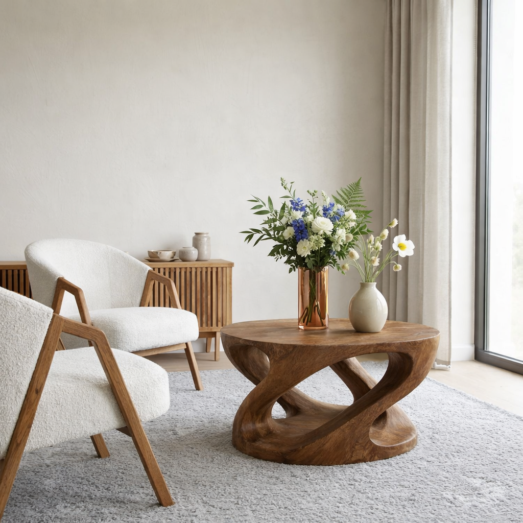 Solid Wood Coffee Table with Sculptural Curved Base - view 3 of 9