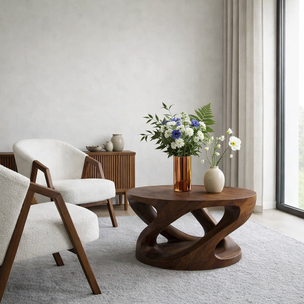 Solid Wood Coffee Table with Sculptural Curved Base - view 4 of 9