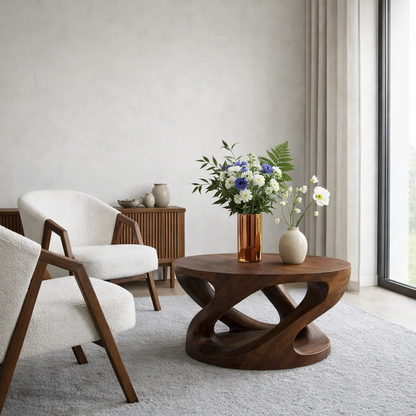 Solid Wood Coffee Table with Sculptural Curved Base - view 4 of 9